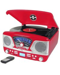 Steepletone BT Roxy 4 Red 60’S Style Retro 3-Speed Record Player