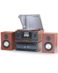 Steepletone HOUSTON Black 6 in 1 Music Centre, Bluetooth Record Player, Turntable with CD, Cassette, DAB+ Radio