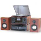 Steepletone HOUSTON Black 6 in 1 Music Centre, Bluetooth Record Player, Turntable with CD, Cassette, DAB+ Radio