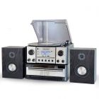 Steepletone HOUSTON Silver 6 in 1 Music Centre, Bluetooth Record Player, Turntable with CD, Cassette, DAB+ Radio